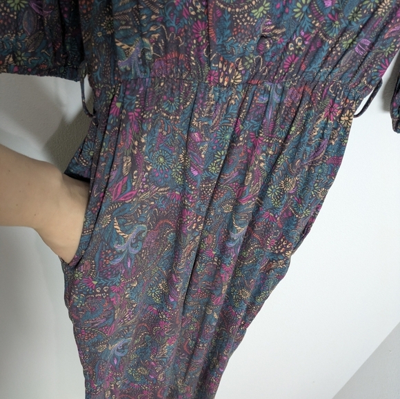 EVEREVE WOMENS floral Fall jumpsuit 3/4 ballon sleeves ockets cotton blend Small - Picture 5 of 15